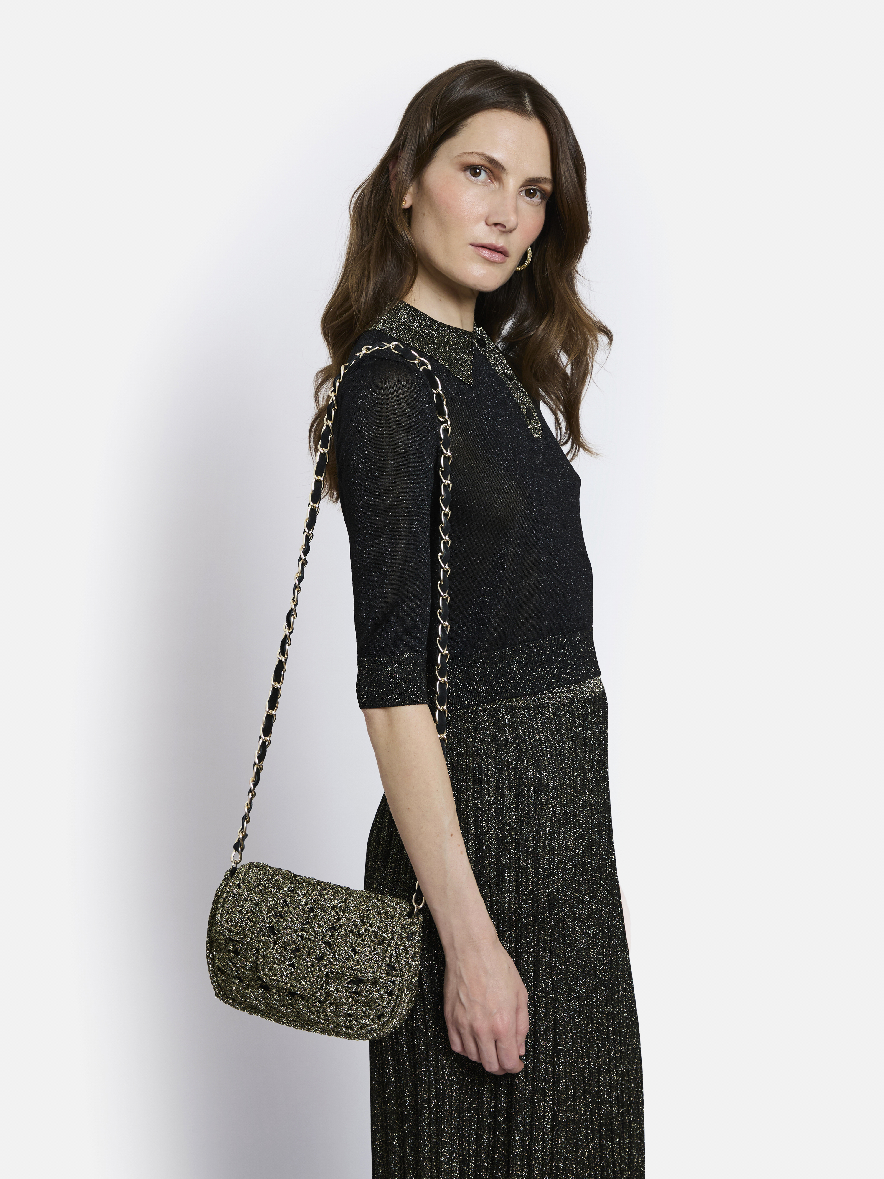 SAC FENICE CARRE WHITE GOLD NOIR