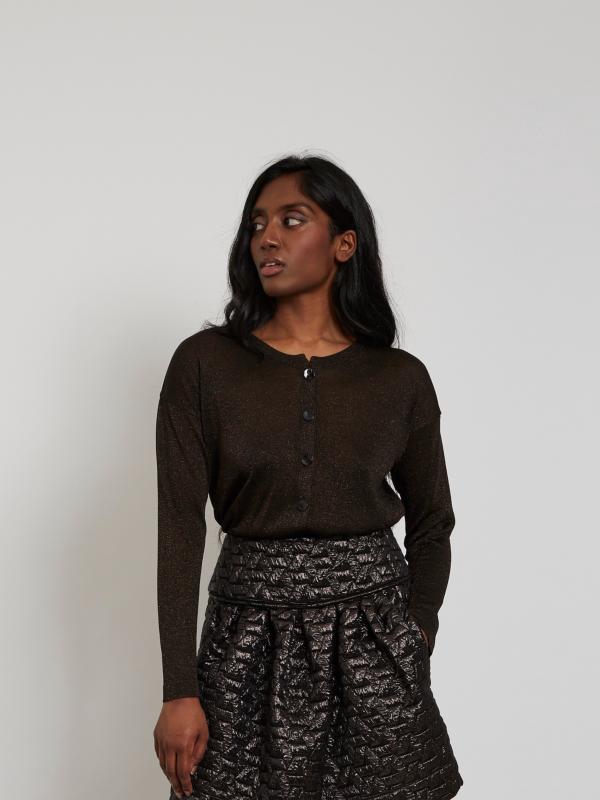 Cardigan Caren Pfleger Lurex Noir/marron/argent - Laine - Taille 42 - Occasion Bon état
